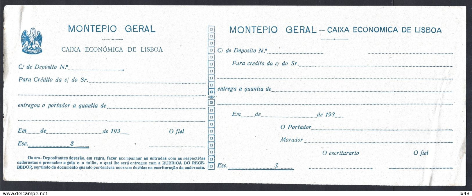 Old Deposit Slip From 1935 From Montepio - Caixa Económica. Rare. Oude Stortingsbon Uit 1935 Van Montepio - Caixa Económ - Banca & Assicurazione