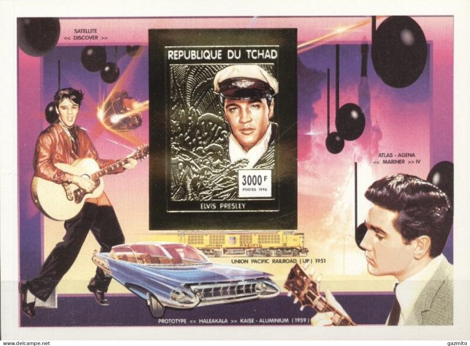 Tchad 1996, Elvis, Car, BF Gold IMPERFORATED - Elvis Presley