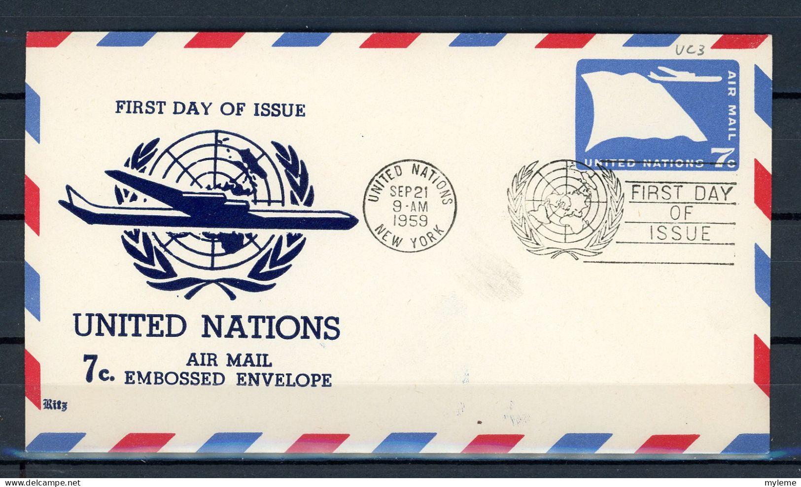 AX3a-3 Nations Unies Entier Postal N° PA 7   Saisir !!! - Poste Aérienne