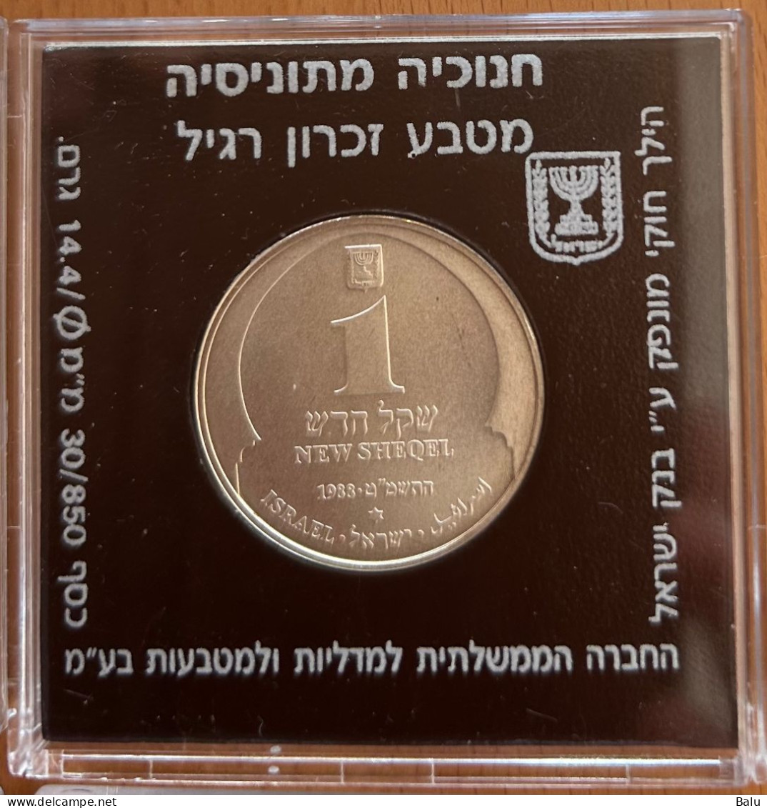 Israel 1988 Hanukkiya Tunisia Proof Coin 1+2 Sh. Silber 850, 30/37mm 14,4/28,8 Gr. Chanukkiya/Lampe Aus Tunesien - Israel