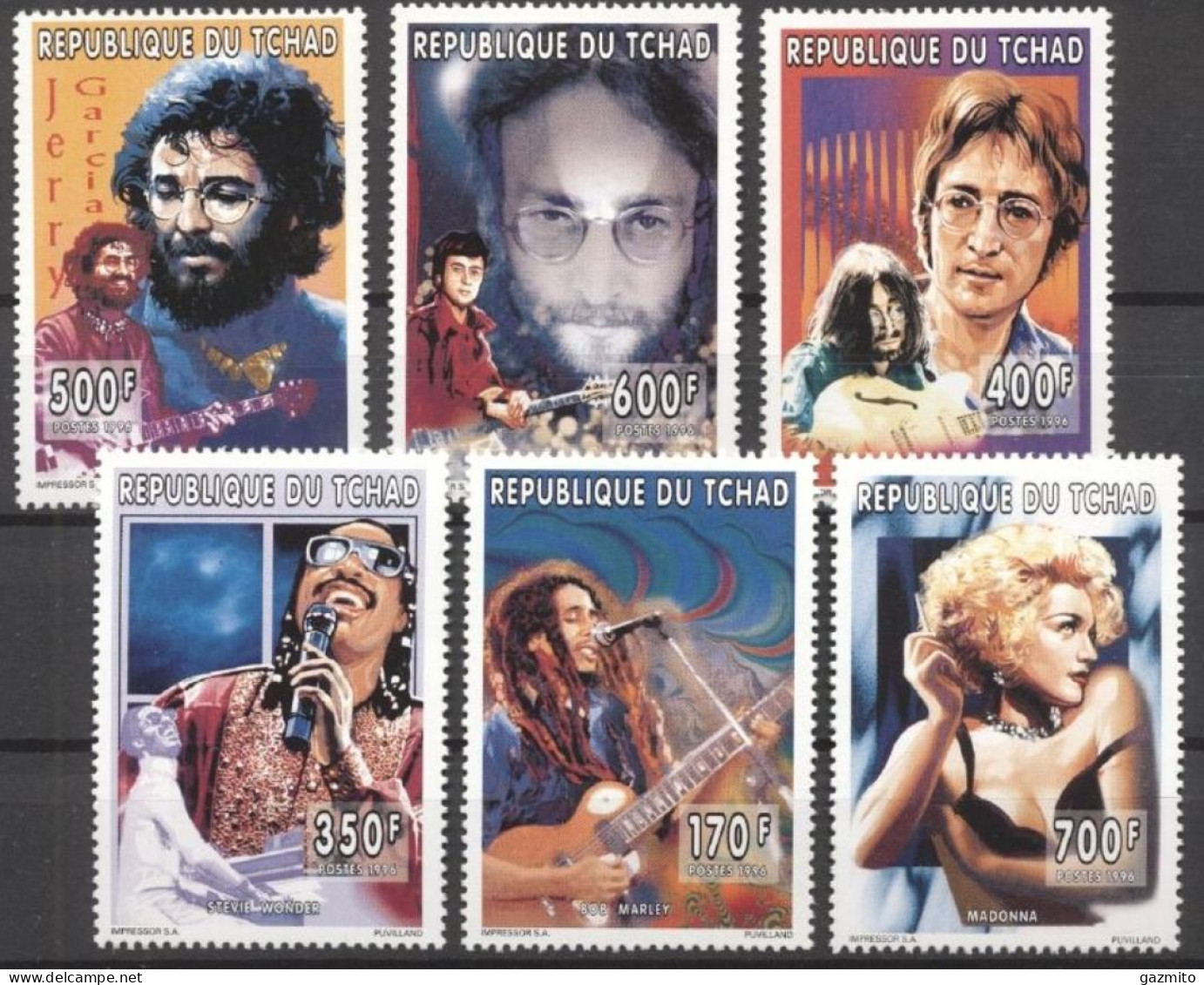 Tchad 1996, Madonna, Lennon, Marley, Garcia, 6val - Chanteurs