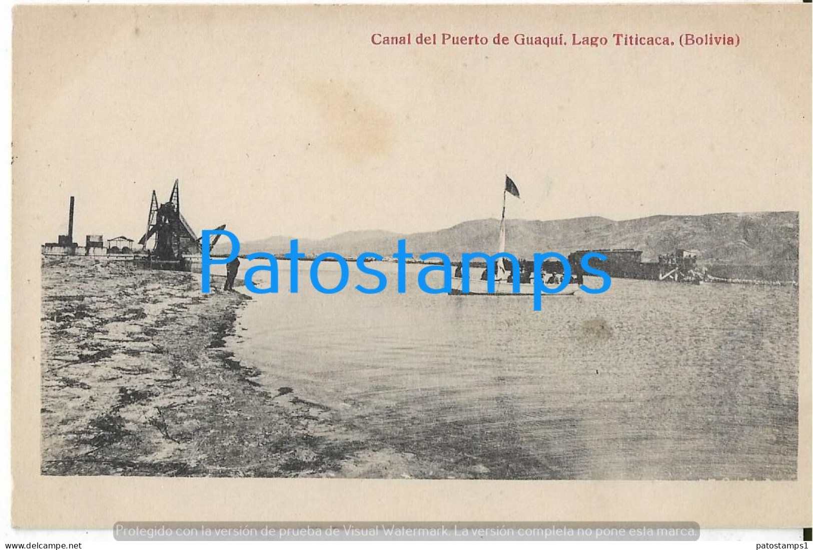 222644 BOLIVIA TITICACA CANAL EL PUERTO DE GUAQUI LAGO TITICACA & BOAT SPOTTED  POSTAL POSTCARD - Bolivie