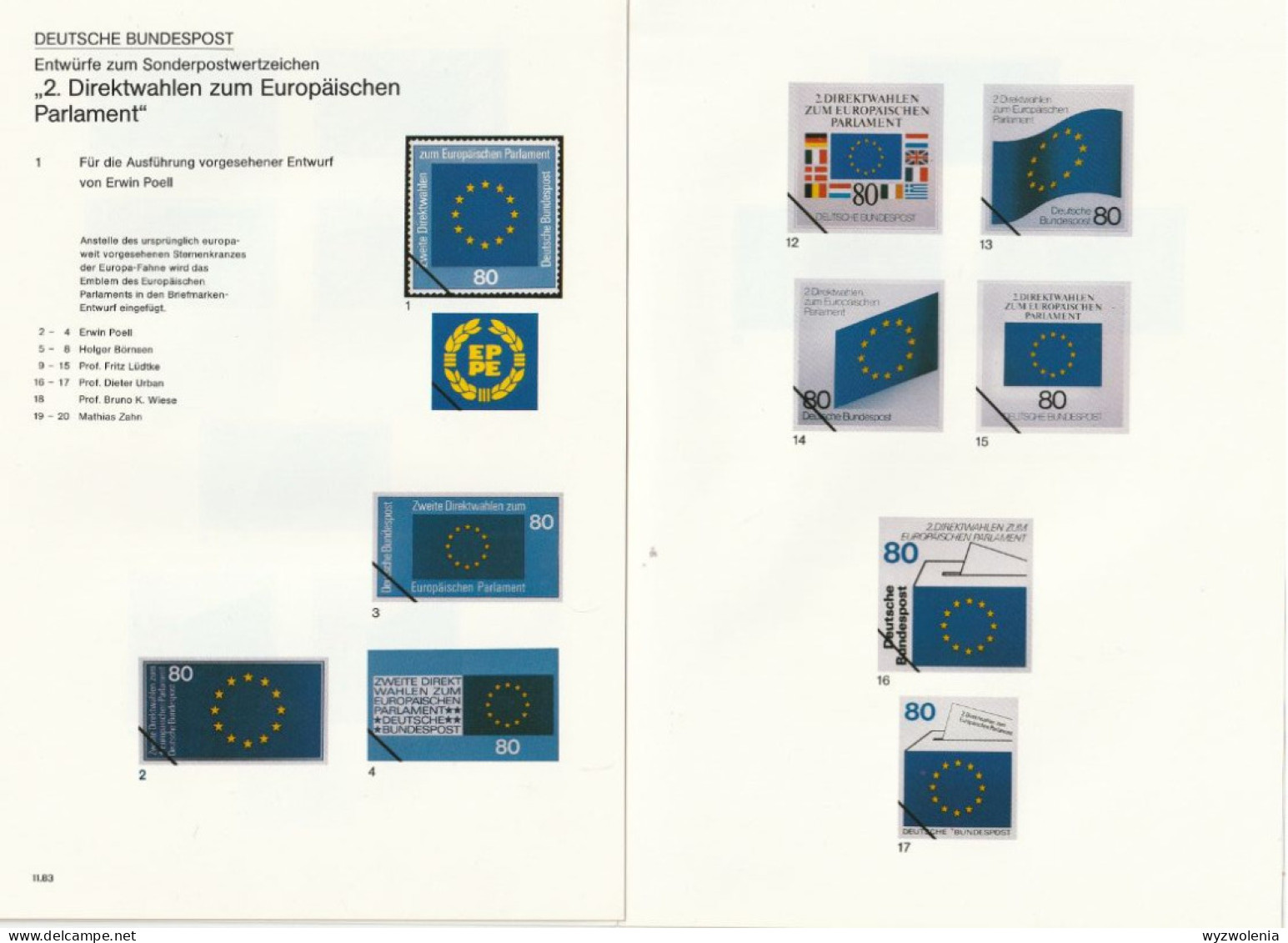 N 1074) BRD 1984, 20 Entwürfe Zu Mi# 1209: Europäisches Parlament, Direktwahl (Europa) - EU-Organe