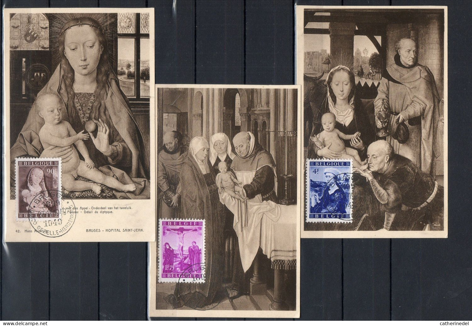 Année 1949 : 3 Cartes Maximums 795-797 Du Bloc 28 - Rogier Van Der Weyden  - Obli. Brugge - 1934-1951