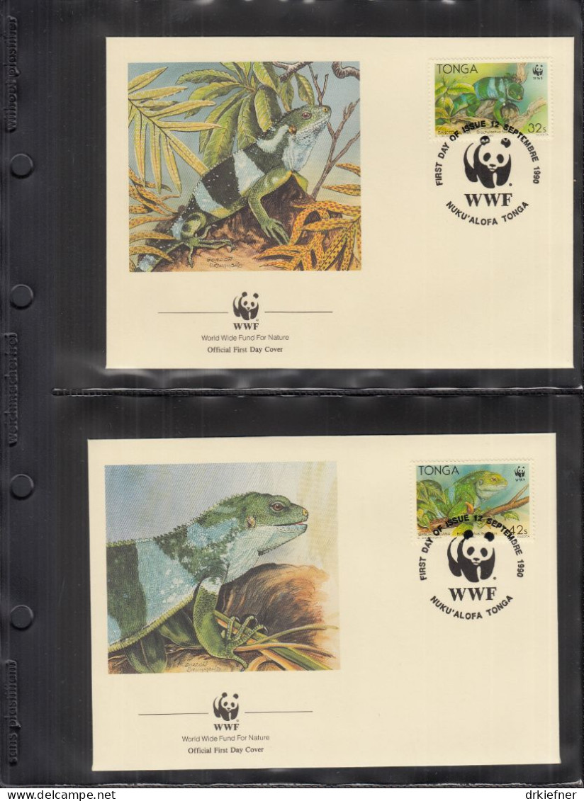 TONGA  1140-1143, 4 FDC, WWF, Weltweiter Naturschutz: Kurzkammleguan, 1990 - Tonga (1970-...)