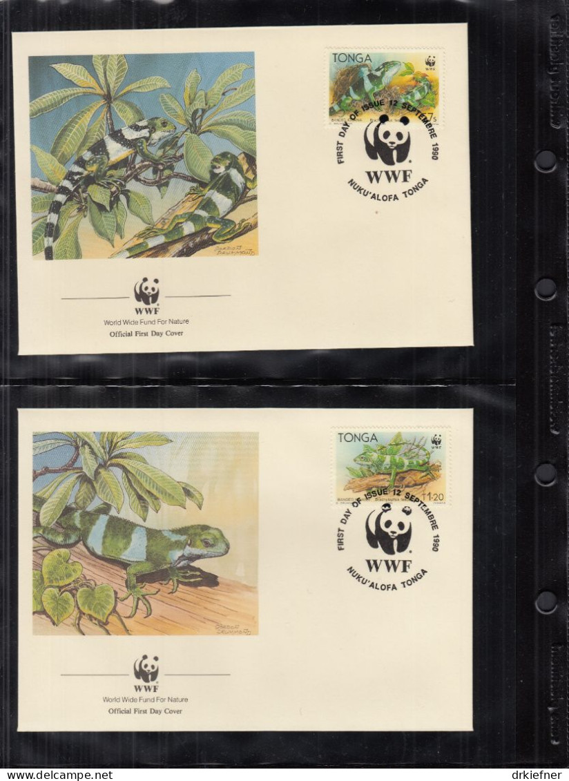 TONGA  1140-1143, 4 FDC, WWF, Weltweiter Naturschutz: Kurzkammleguan, 1990 - Tonga (1970-...)