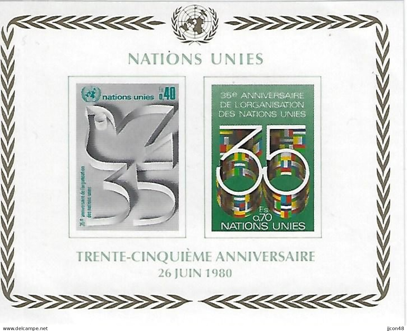 United Nations (Geneva) 1980  35th Ann.of UN (**) MNH  Mi.92 B-93B (block 2) - Nuovi