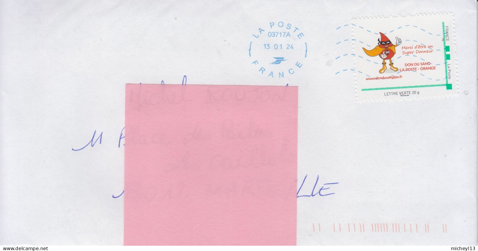 France-Montimbre à Moi-Lettre Verte 20g-Don Du Sang-La Poste Orange - Cartas & Documentos
