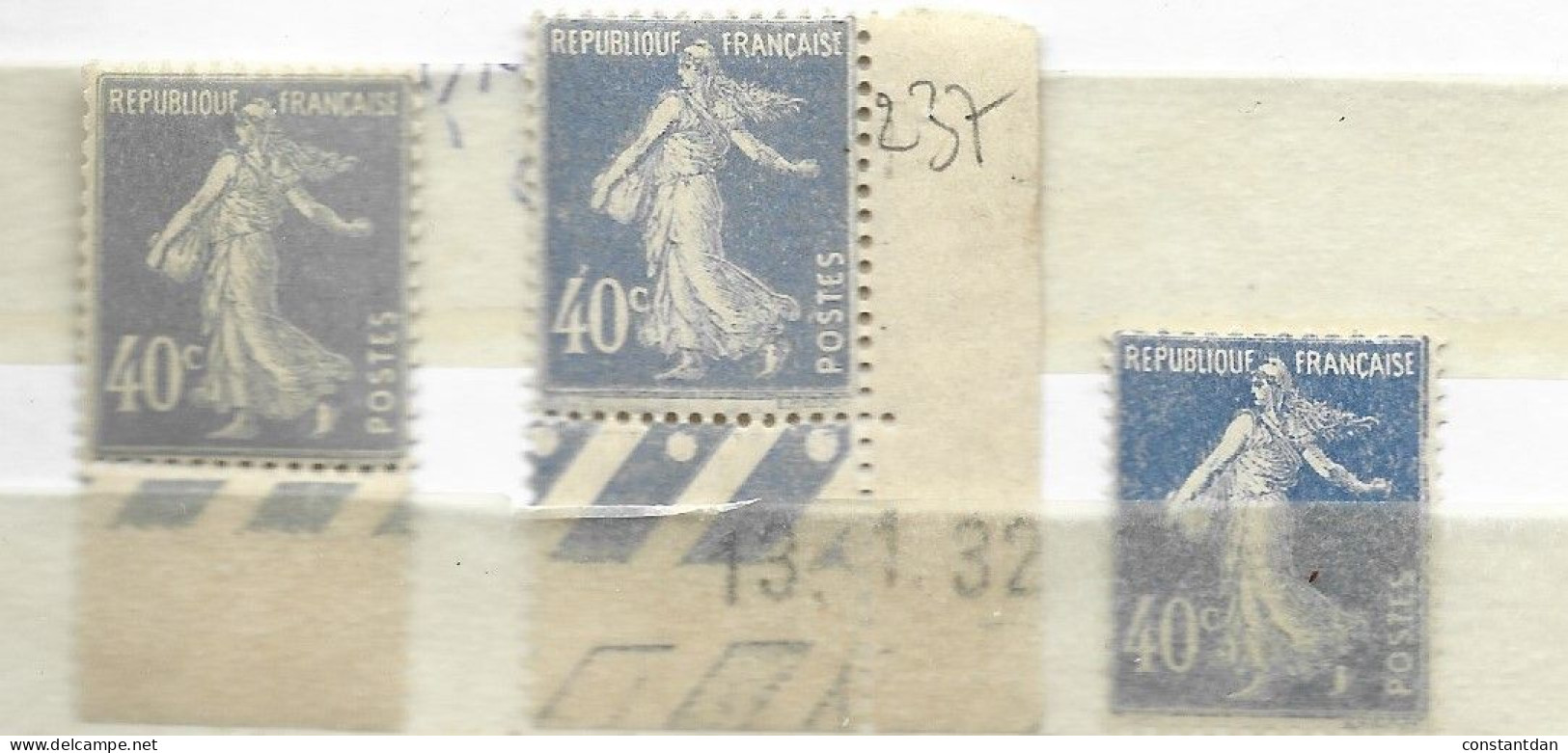 FRANCE N° 237 40C BLEU TYPE SEMEUSE CAMEE 3 NUANCES DIFFEREENTES NEUF SANS CHARNIERE - Unused Stamps