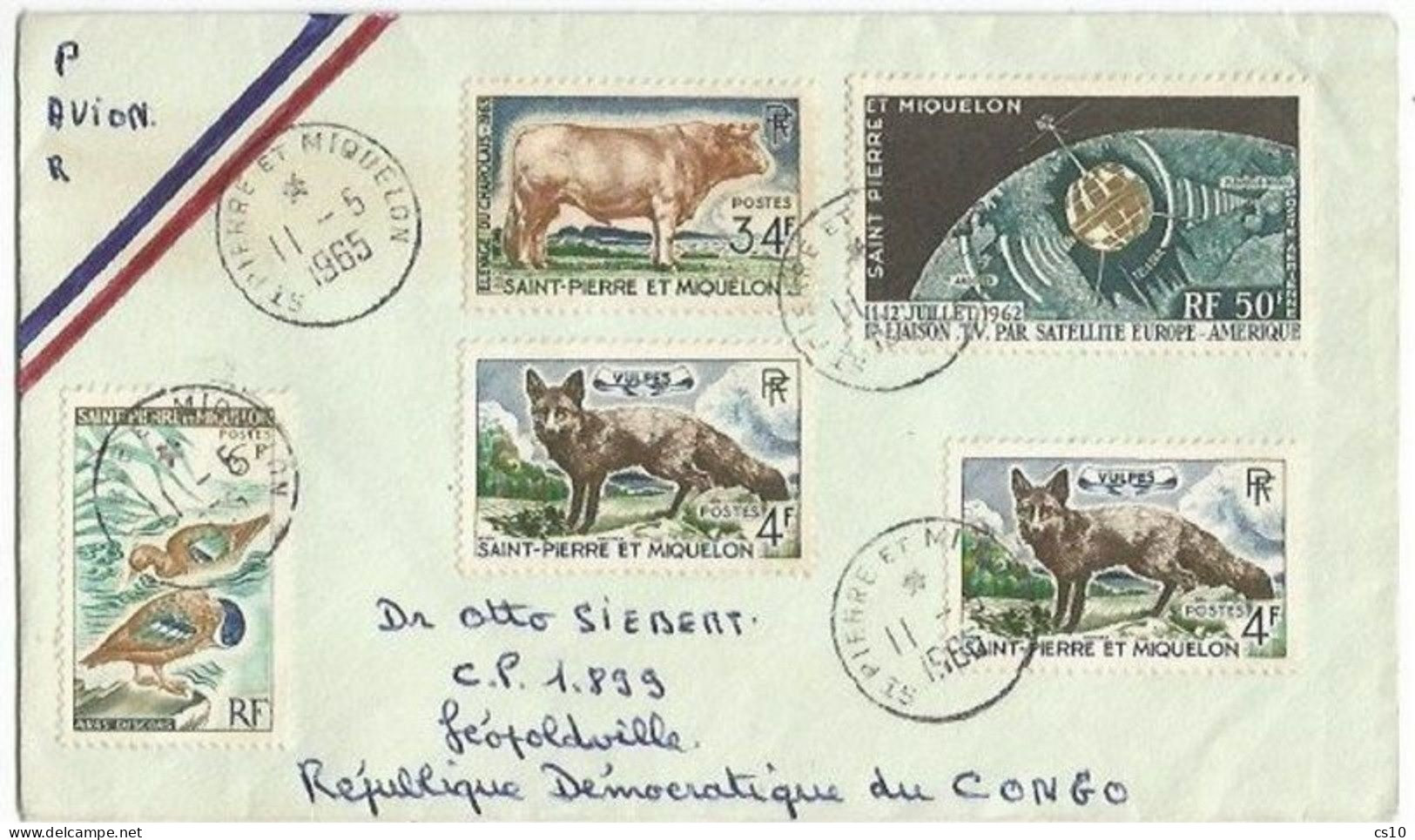 SCARCE! St.Pierre Miquelon AirmailCV 11may1965 With 5 Stamps Rate 98F DIRECTED TO CONGO Not France Or Canada !!!!!! - Storia Postale