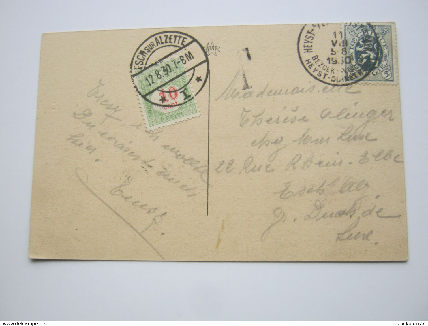 1930 , Karte Aus Belgien Nach Luxemburg Mit Nachporto , Taxe - 1926-39 Charlotte Right-hand Side