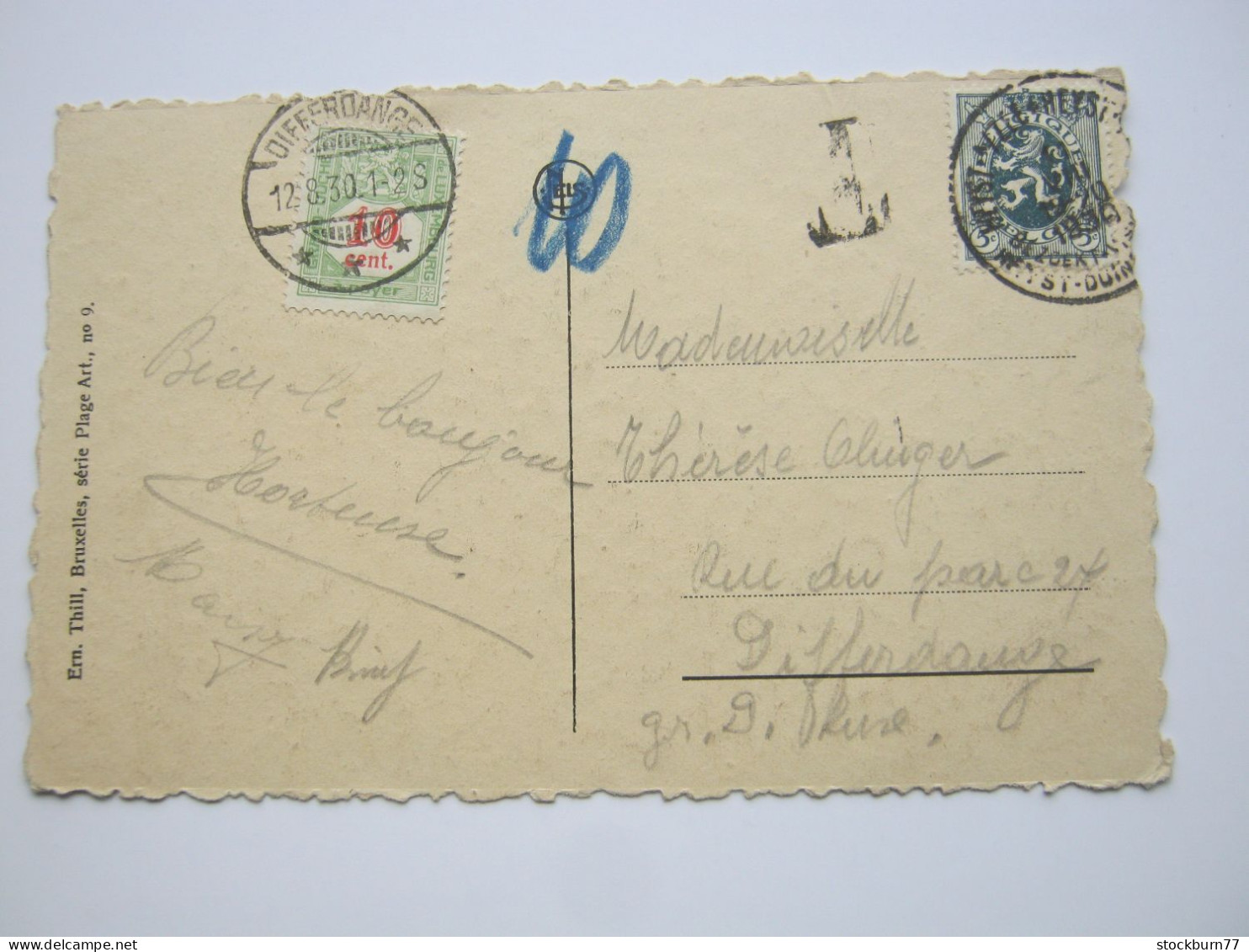 1930 , Karte Aus Belgien Nach Luxemburg Mit Nachporto , Taxe - 1926-39 Charlotte Rechterzijde