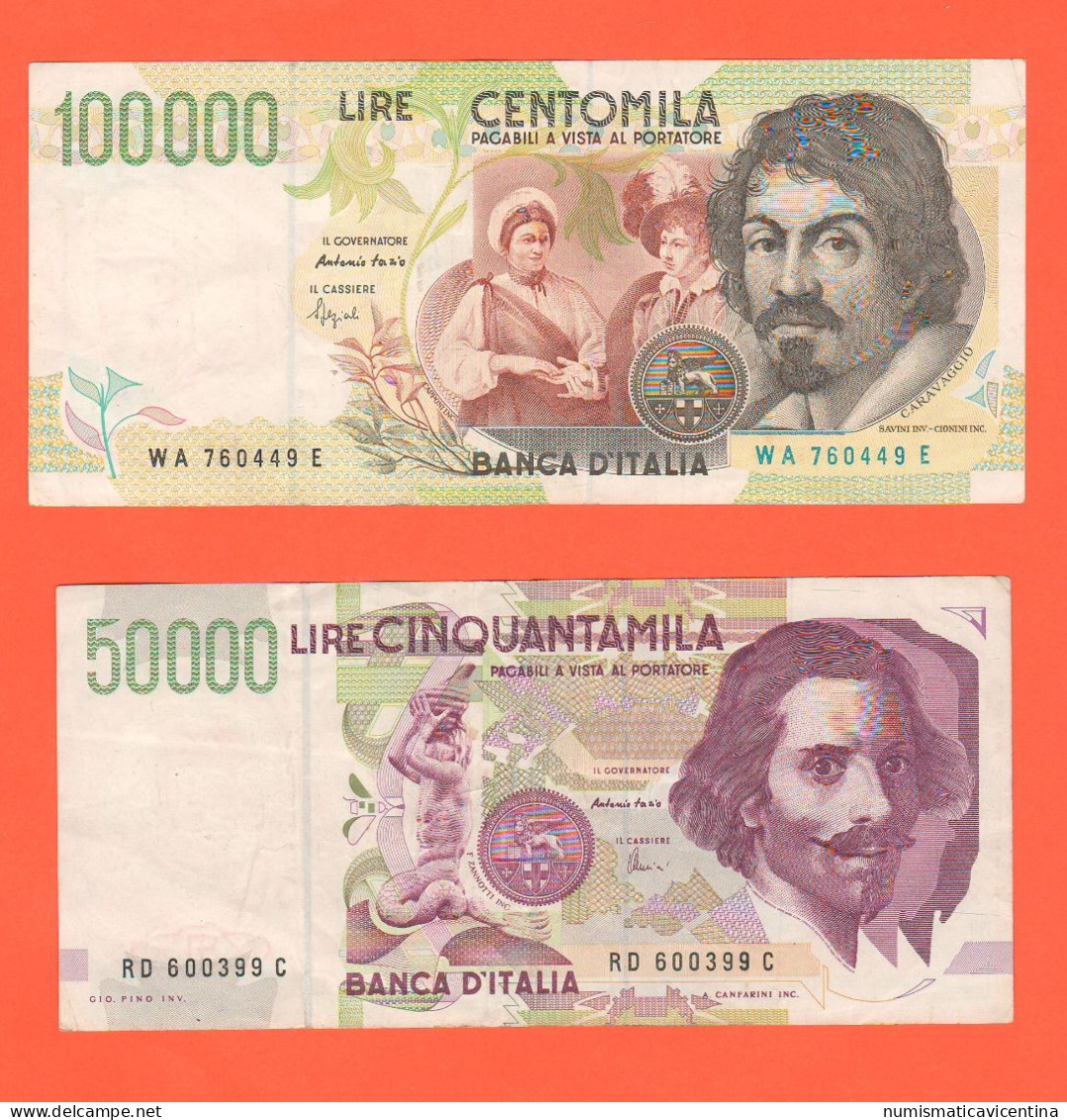 Italia Repubblica 50000 + 100000 Lire 2° Tipo Color Caravaggio Bernini Italie Italy - 100000 Lire