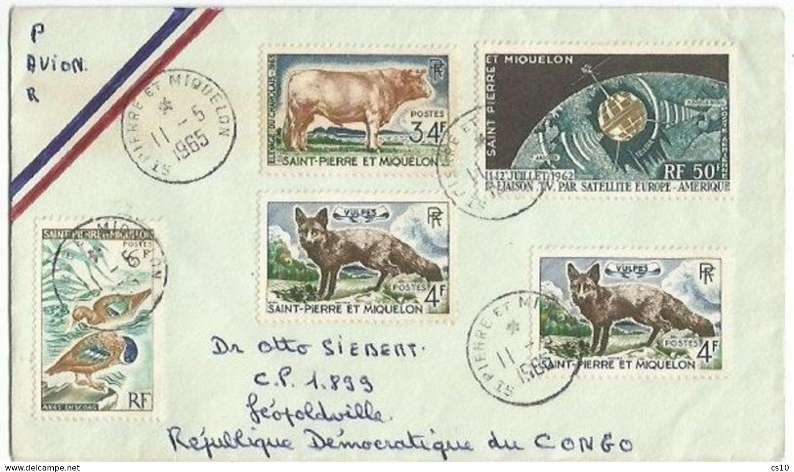 SCARCE! St.Pierre Miquelon AirmailCV 11may1965 With 5 Stamps Rate 98F DIRECTED TO CONGO Not France Or Canada !!!!!! - America Del Nord