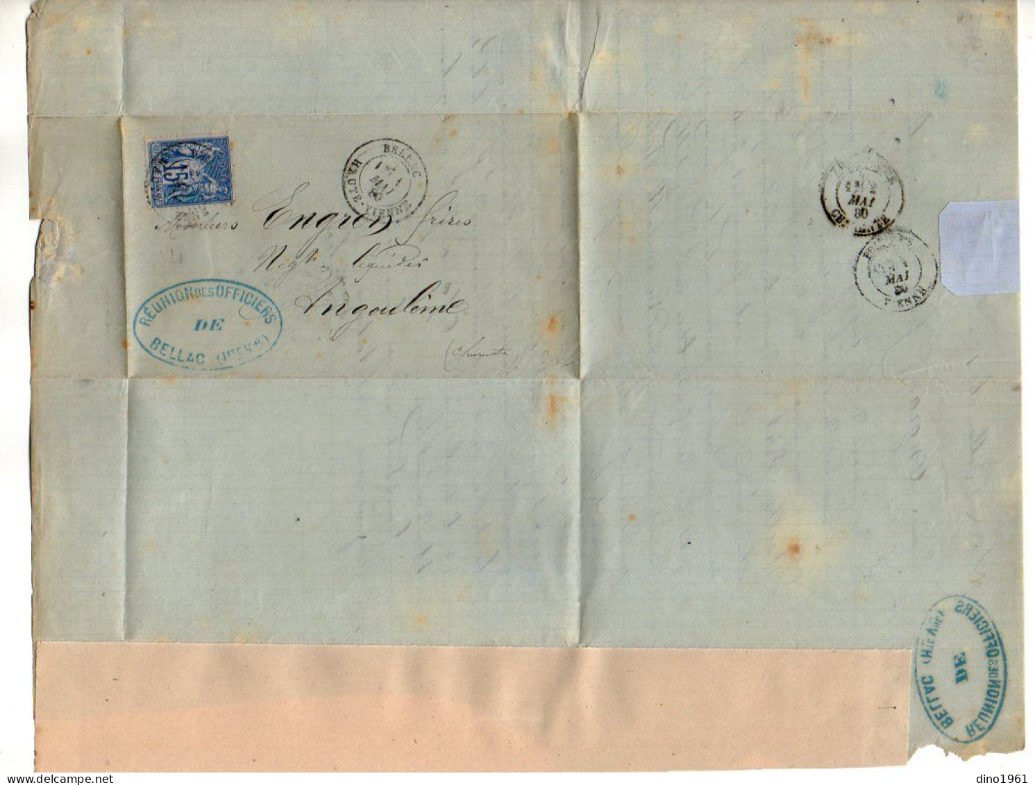 VP22.928 - MILITARIA - 1880 - Lettre - Réunion Des Officiers ( Cercle ) De BELLAC Pour M. ENGRAN Frères à ANGOULEME - Documenti