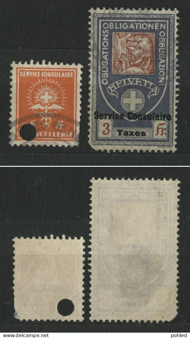 01058*HELVETIA*SWITZERLAND*2 TIMBRES SERVICE CONSULAIRE*REVENUE STAMPS*5Fr*3Fr - Steuermarken