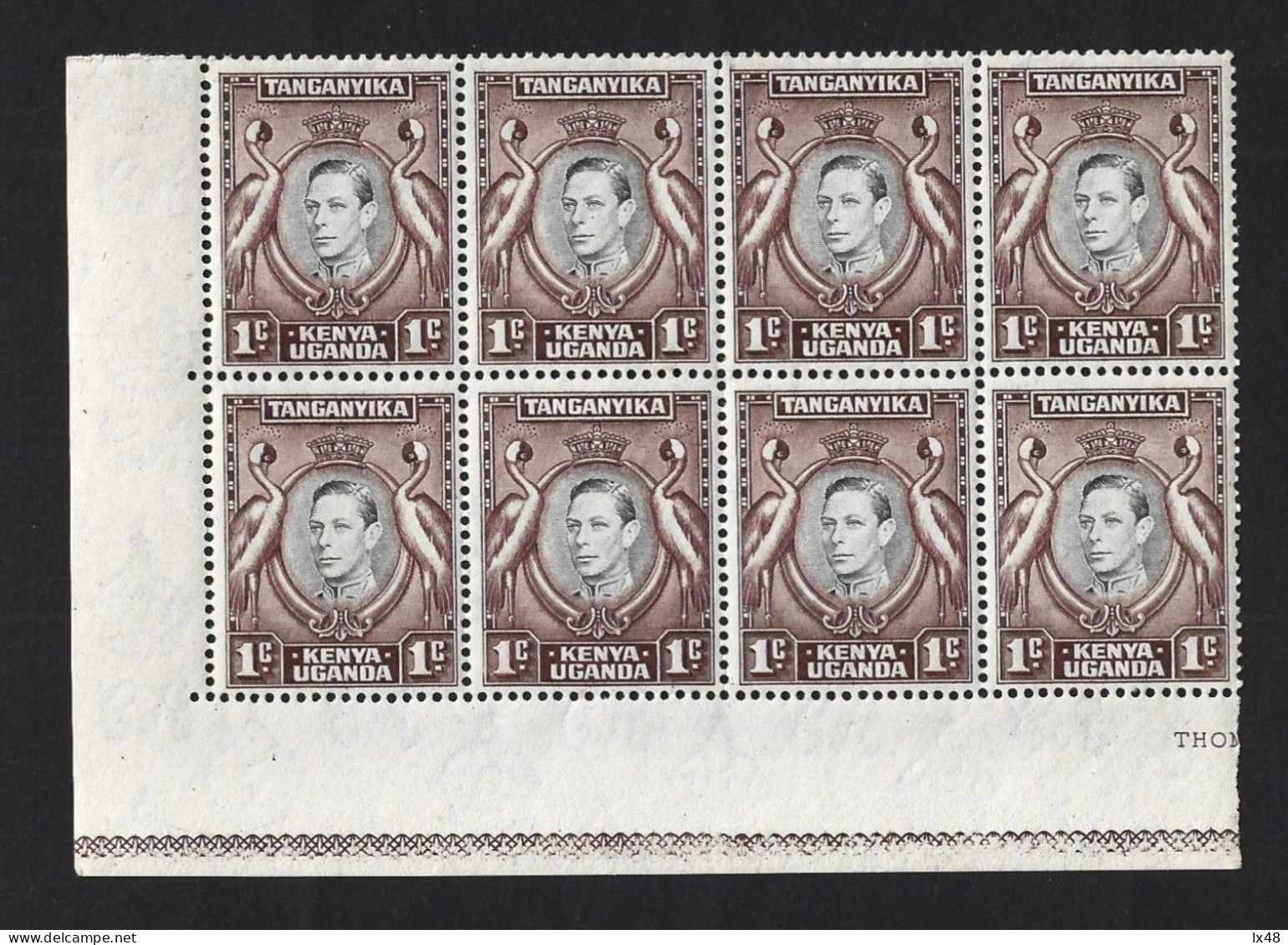 Block Of 8 1c Stamps From Kenya Uganda Tanganyika 1938. Bird 'Sagittarius Serpentarius Secretary' Of Kenya. Blok Van 8 1 - Kenya, Uganda & Tanganyika