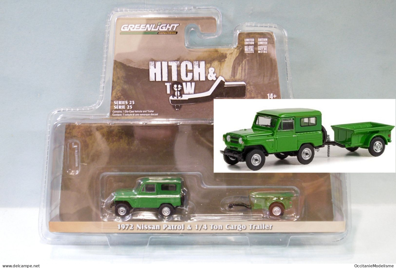 Greenlight - NISSAN PATROL 1972 + Remorque 1/4 Ton Réf. 32250-A Neuf 1/64 - Andere & Zonder Classificatie