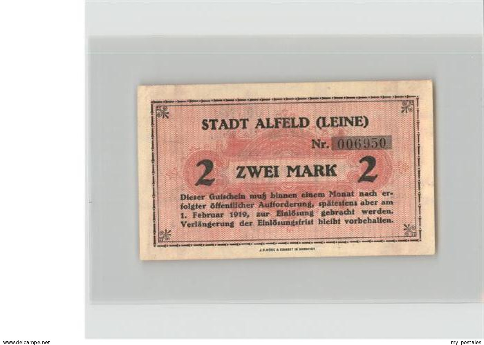 41356497 Alfeld Leine Gutschein Ueber Zwei Mark Alfeld - Alfeld