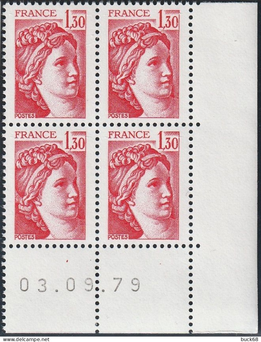 FRANCE 2059 ** MNH Type Sabine De David Bloc De 4 Coin Daté Du 03.09.79 Septembre 1979 + Variété - 1970-1979