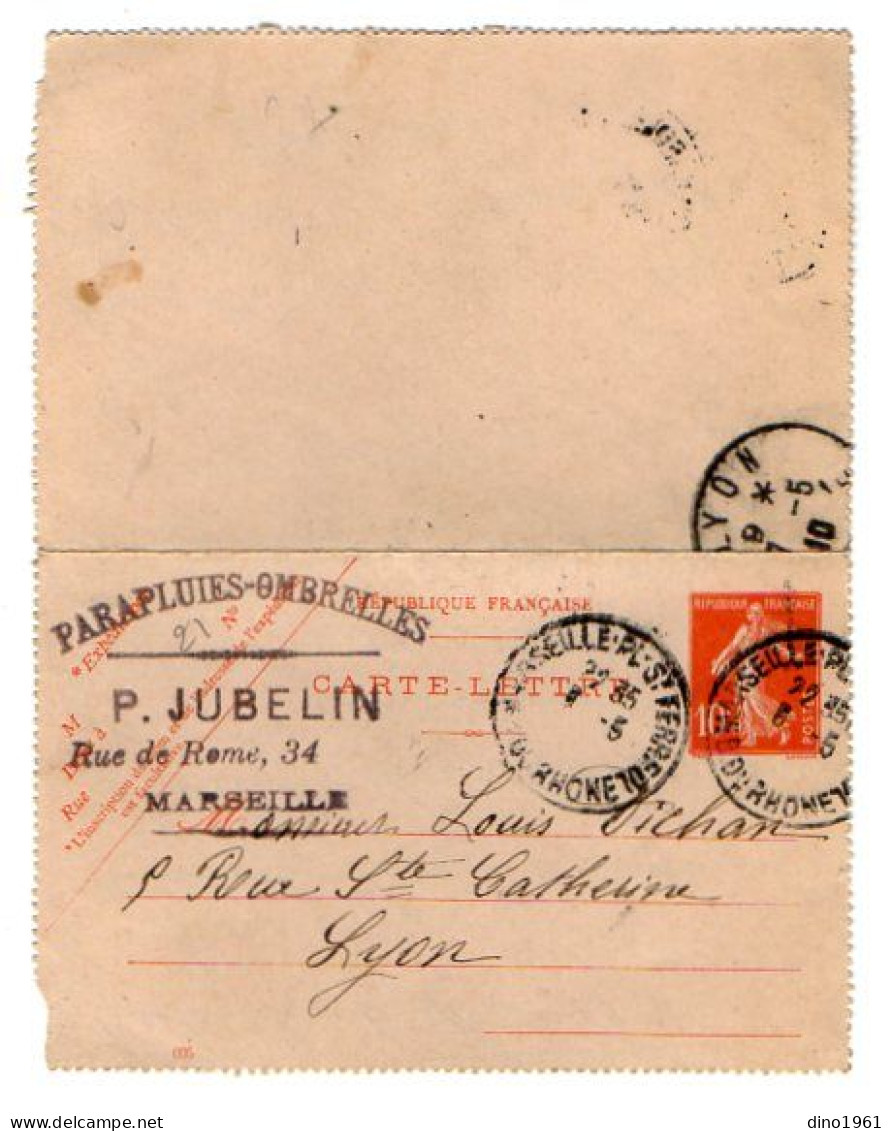 TB 4554 - 1910 - Entier Postal / Carte - Lettre / Parapluies, Ombrelles M. P. JUBELIN à MARSEILLE Pour M. DICHAN à LYON - Kaartbrieven