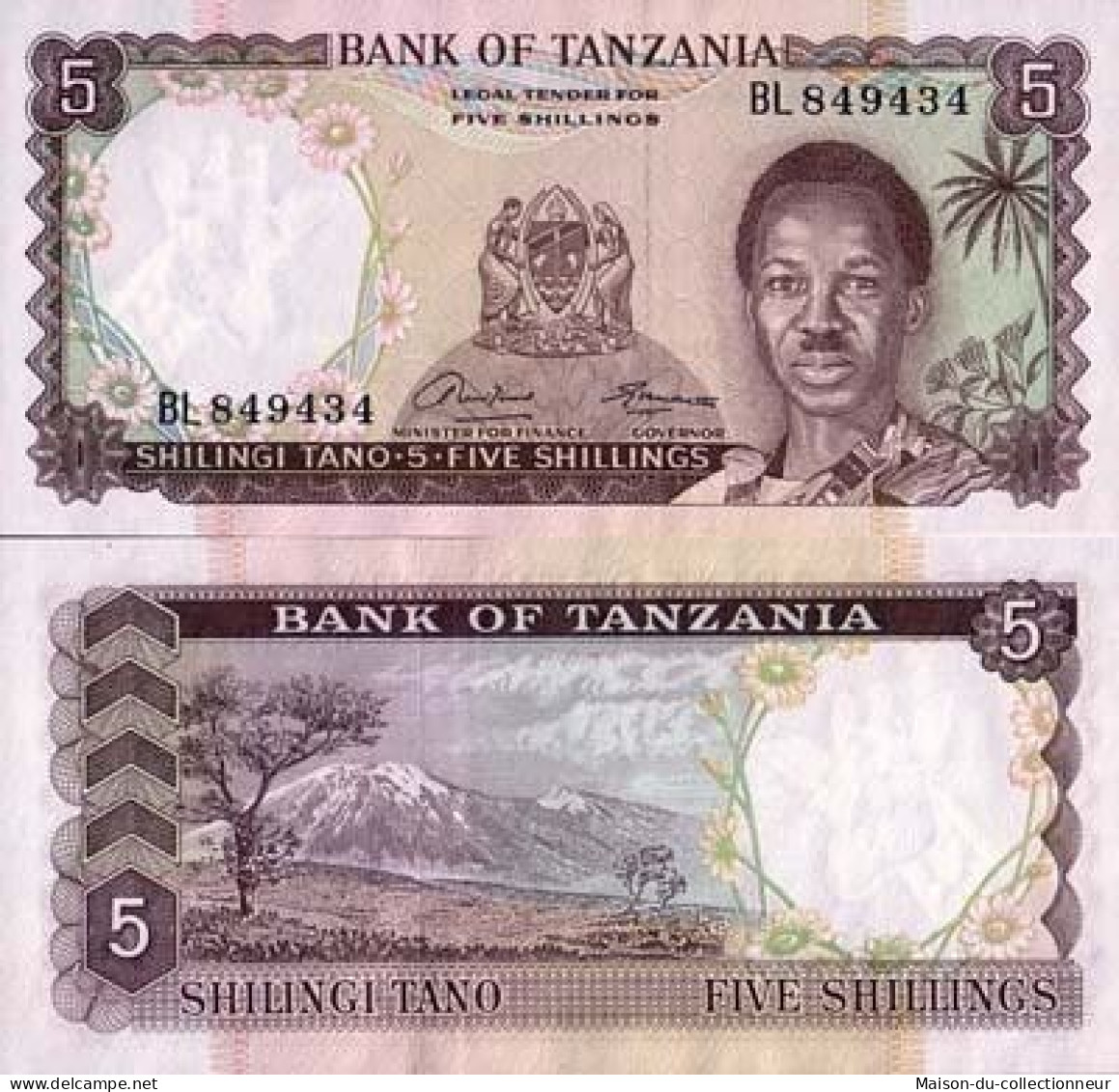 Billet De Banque Tanzanie Pk N° 1 - 5 Shilings - Tansania