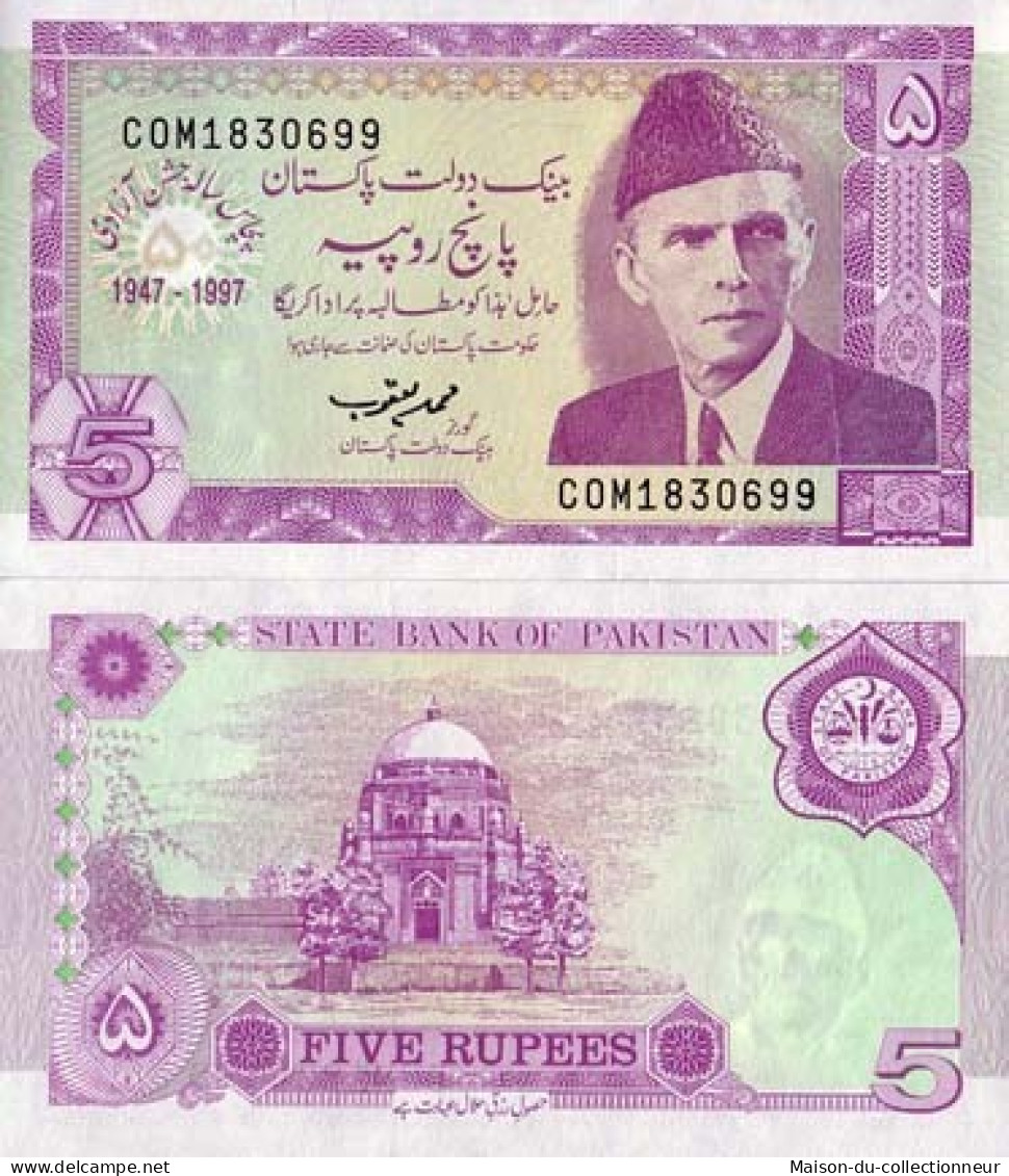 Billets Collection Pakistan Pk N° 44 - 5 Ruppees - Pakistan