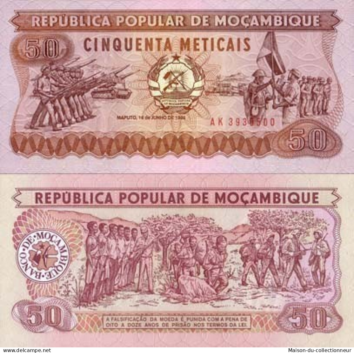 Billet De Collection Mozambique Pk N° 129 - 50 Meticais - Mozambico