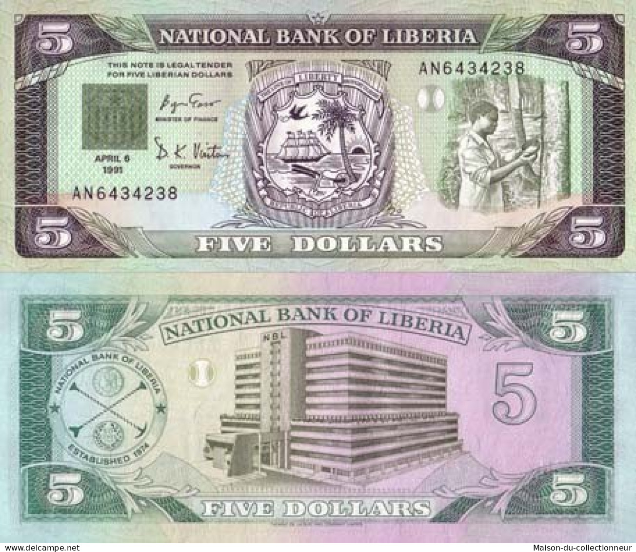 Billet De Banque Liberia Pk N° 20 - 5 Dollar - Liberia