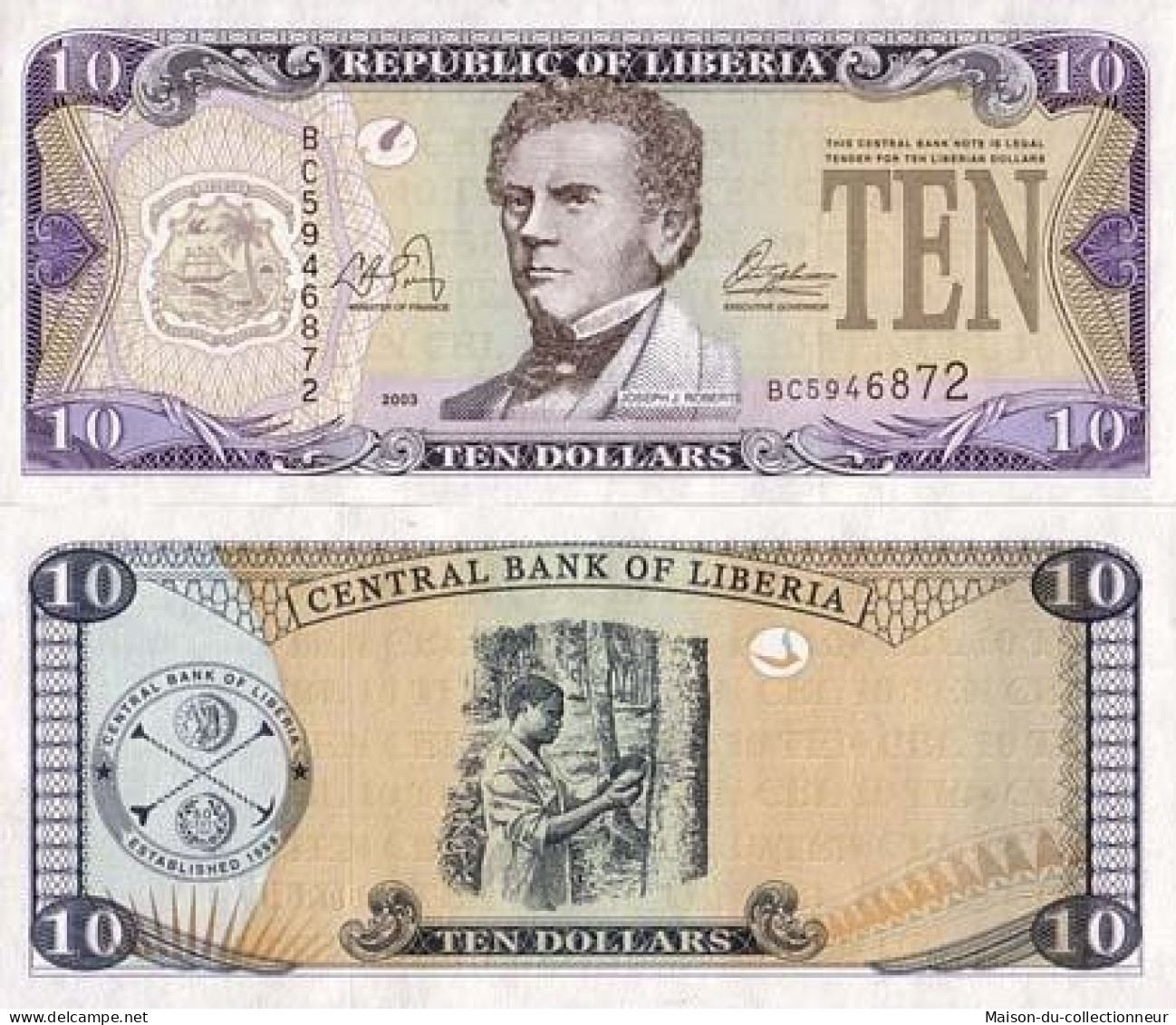 Billets Banque LIBERIA Pk N° 27 - 10 Dollar - Liberia