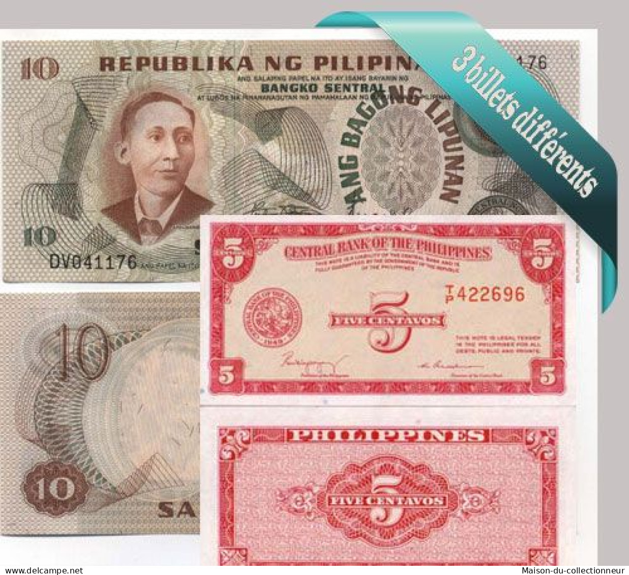 Philippines : Bel Ensemble De 3 Billets De Banque De Collection. - Philippines