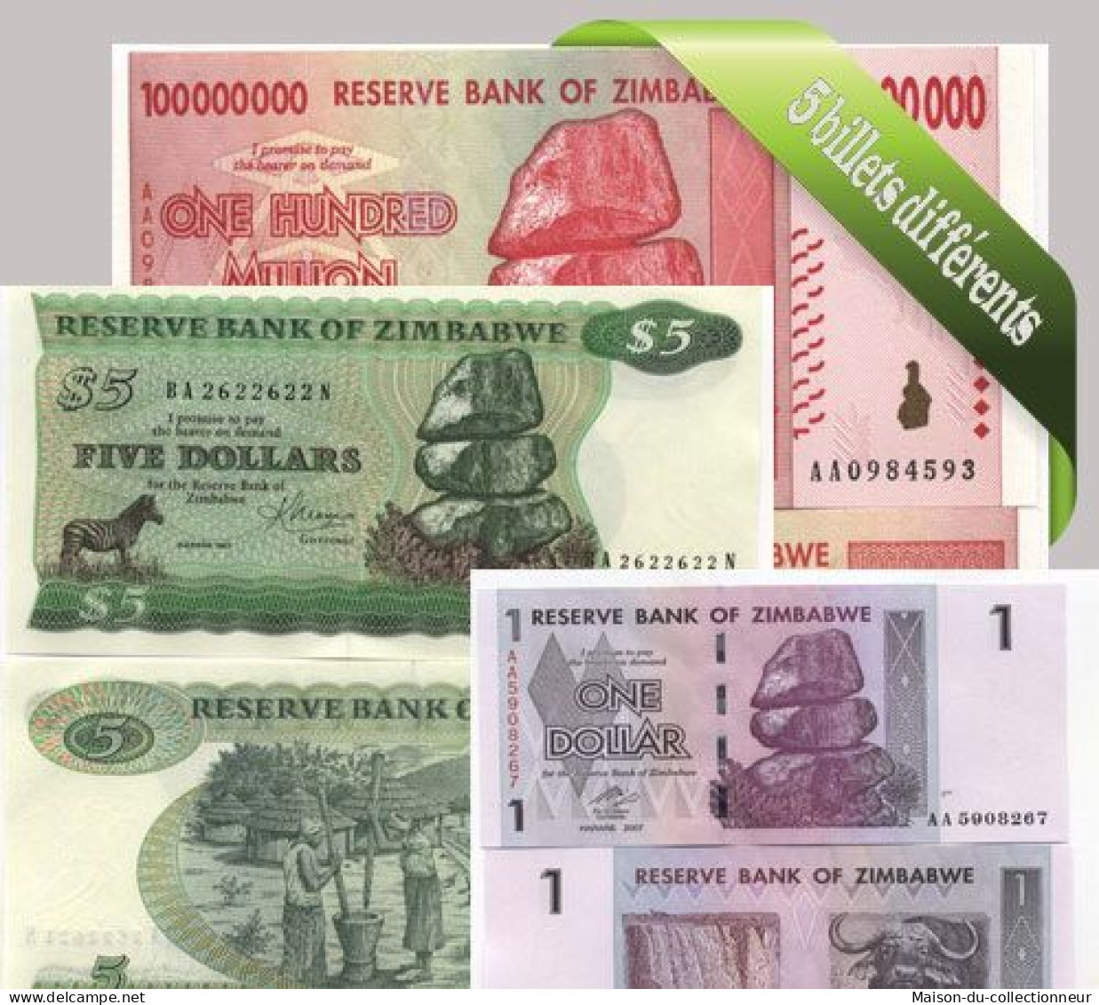 Zimbabwe - Collection De 5 Billets De Banque Tous Différents. - Zimbabwe