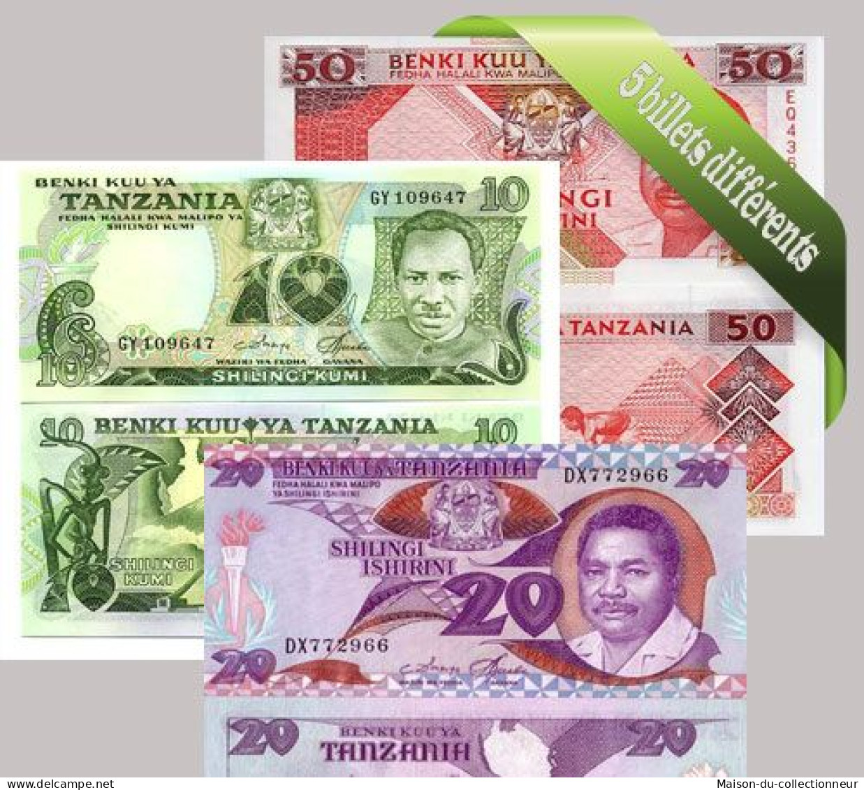 Belle Collection De 5 Billets De Banque Tous Différents De Tanzanie - Tanzanie