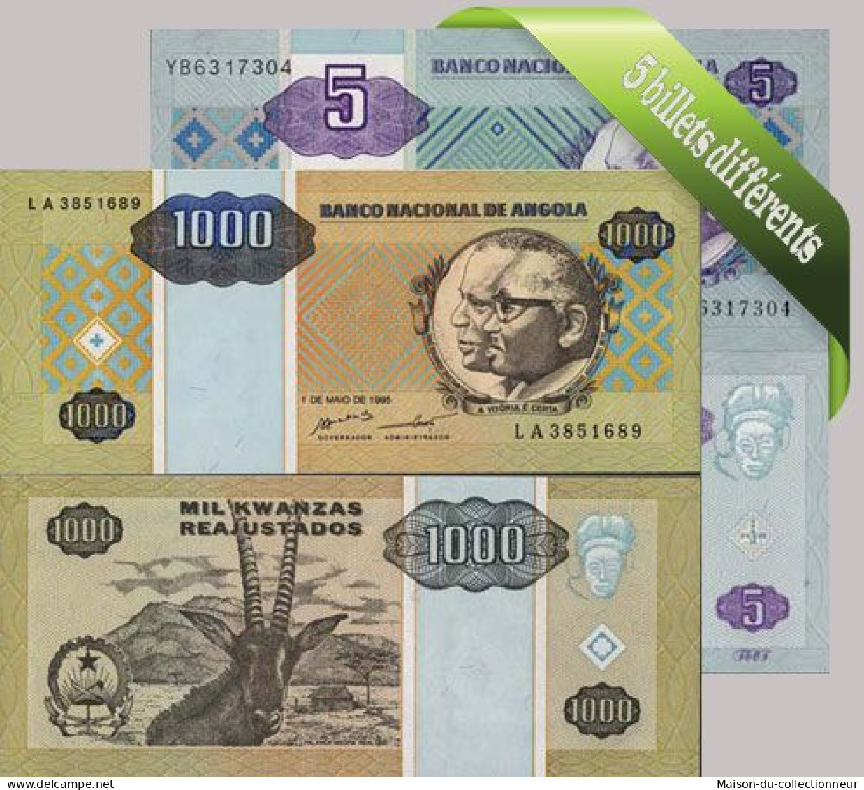 Belle Collection De 5 Billets De Banque Tous Différents De Angola - Angola