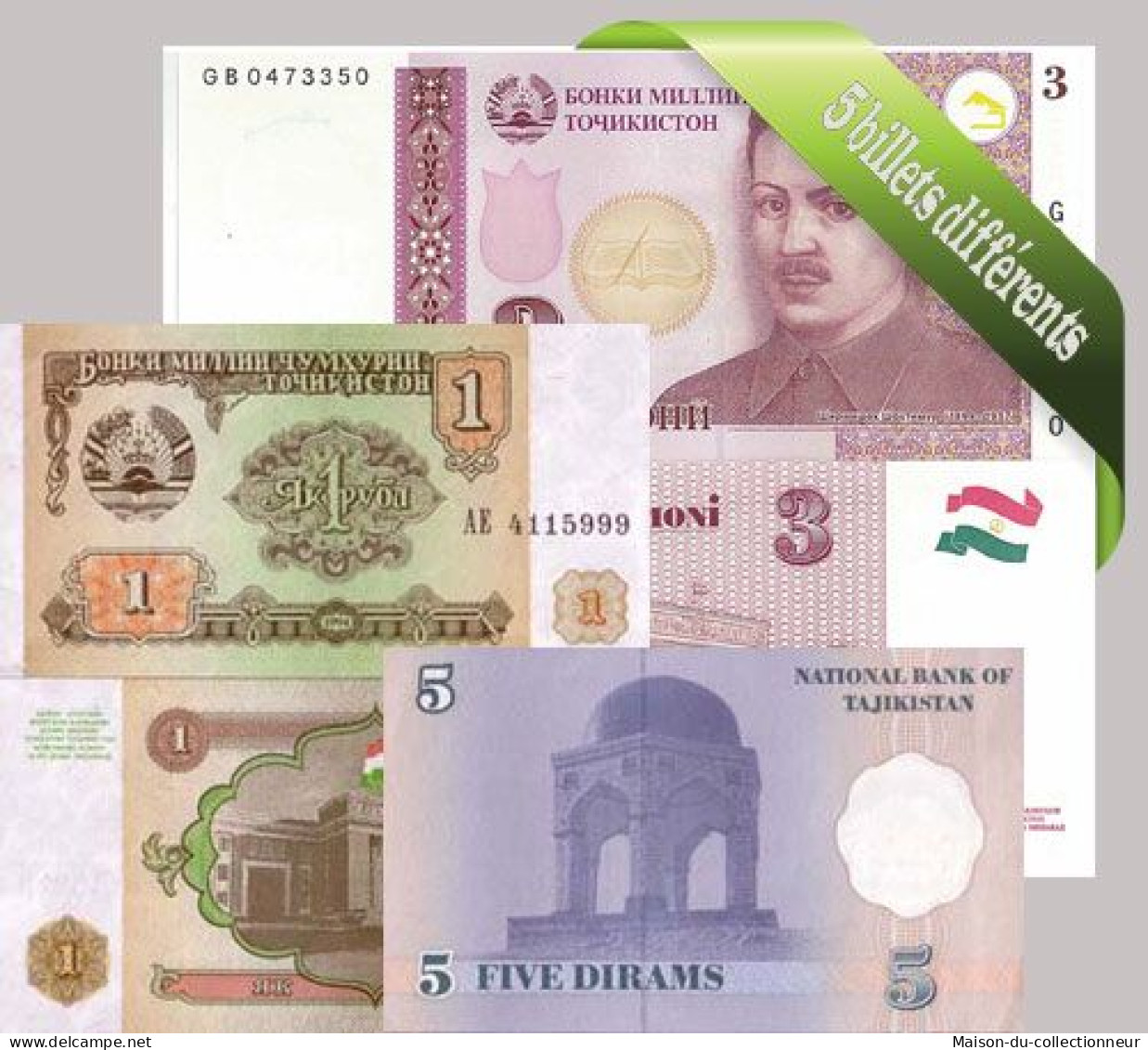 Tadjikistan : Bel Ensemble De 5 Billets De Banque De Collection. - Tadschikistan