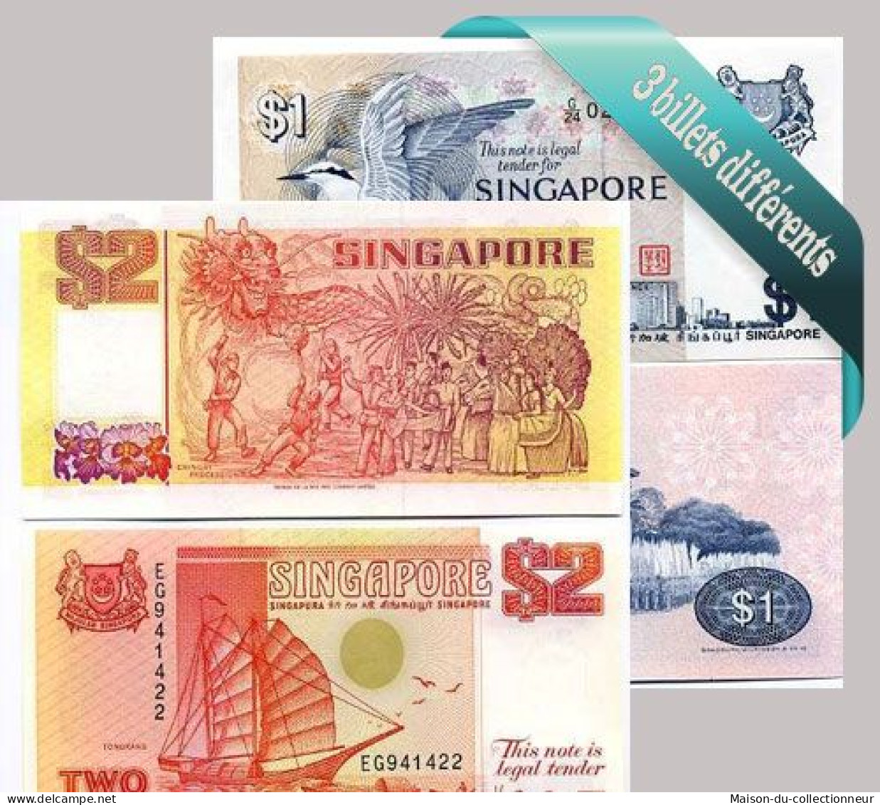 Belle Collection De 3 Billets De Banque Tous Différents De Singapour - Singapour