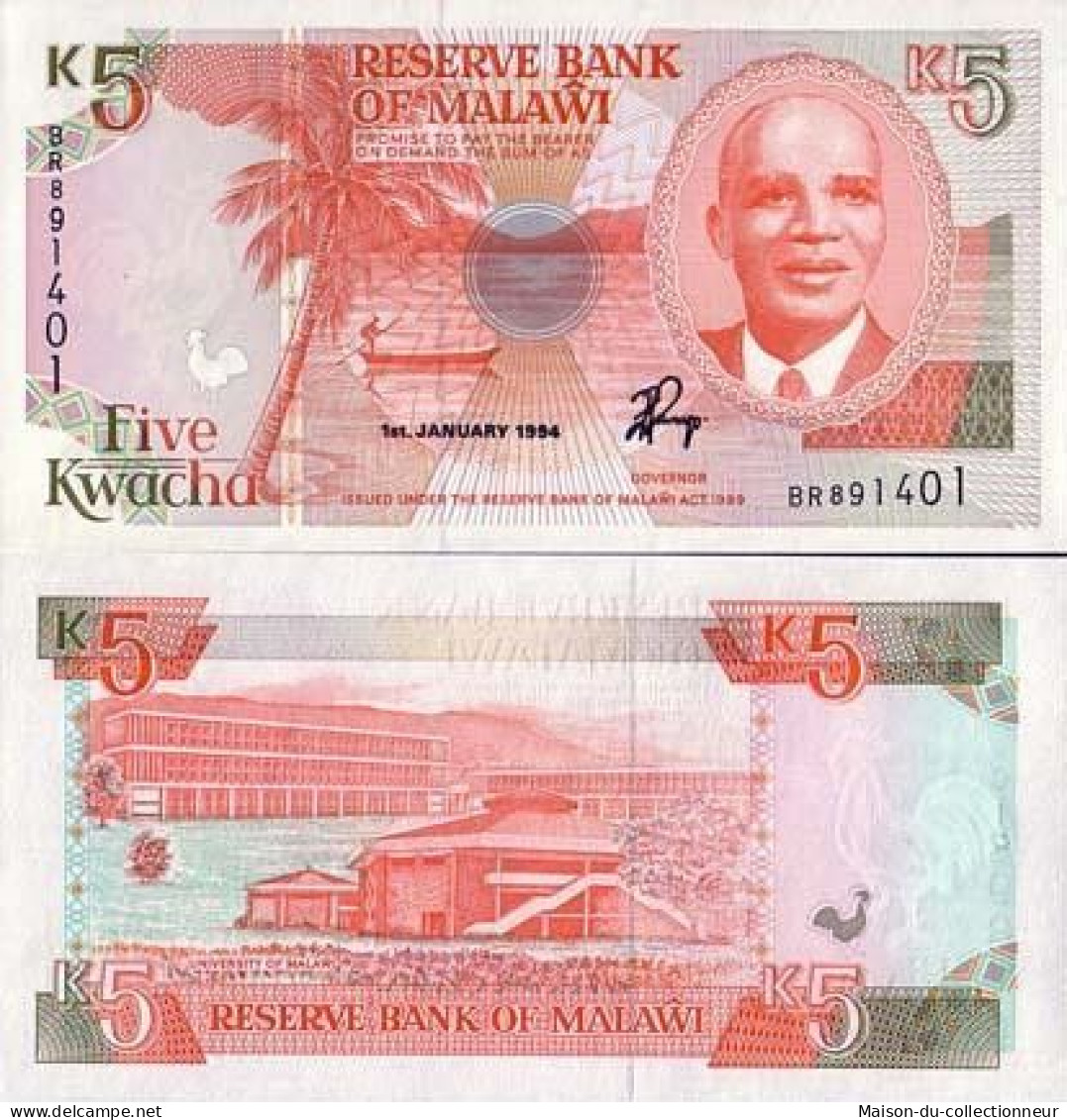 Malawi - Pk N° 24b - Billet De Banque De 5 Kwacha - Malawi