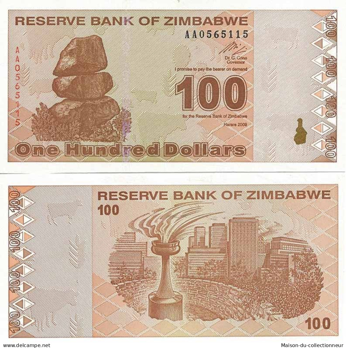 Billets De Collection Zimbabwe Pk N° 97 - 100 Dollars - Zimbabwe