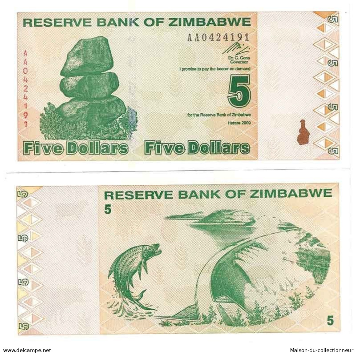 Billets De Collection Zimbabwe Pk N° 93 - 5 Dollars - Zimbabwe