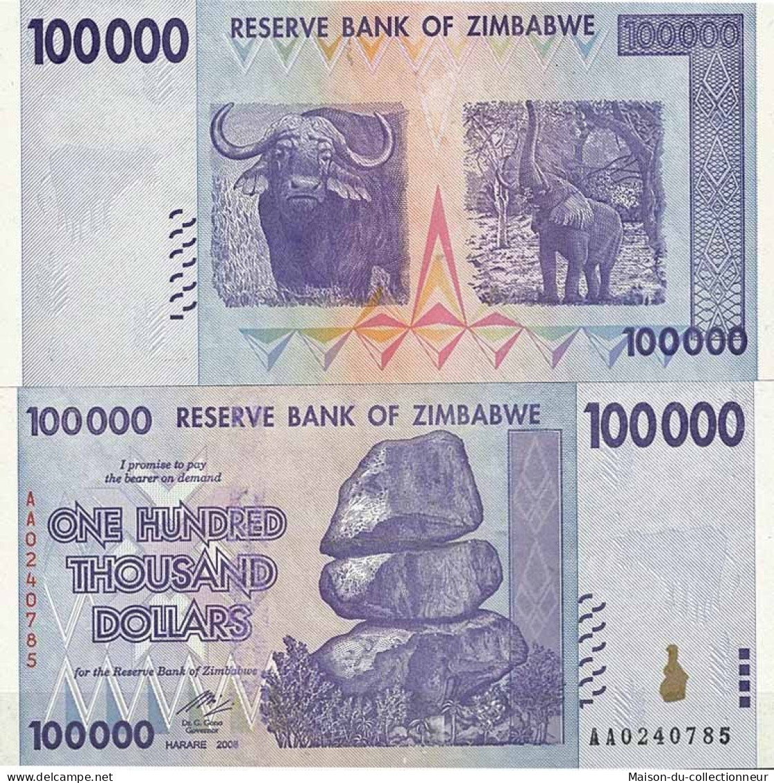 Billets De Collection Zimbabwe Pk N° 75 - 100 000 Dollars - Simbabwe