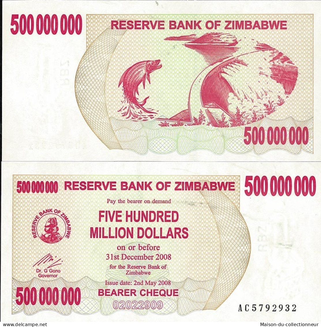 Billets De Collection Zimbabwe Pk N° 60 - 500 Millions Dollars Bearer - Simbabwe