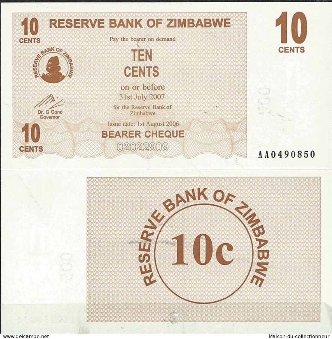 Billets De Collection Zimbabwe Pk N° 35 - 10 Cents Bearer - Zimbabwe