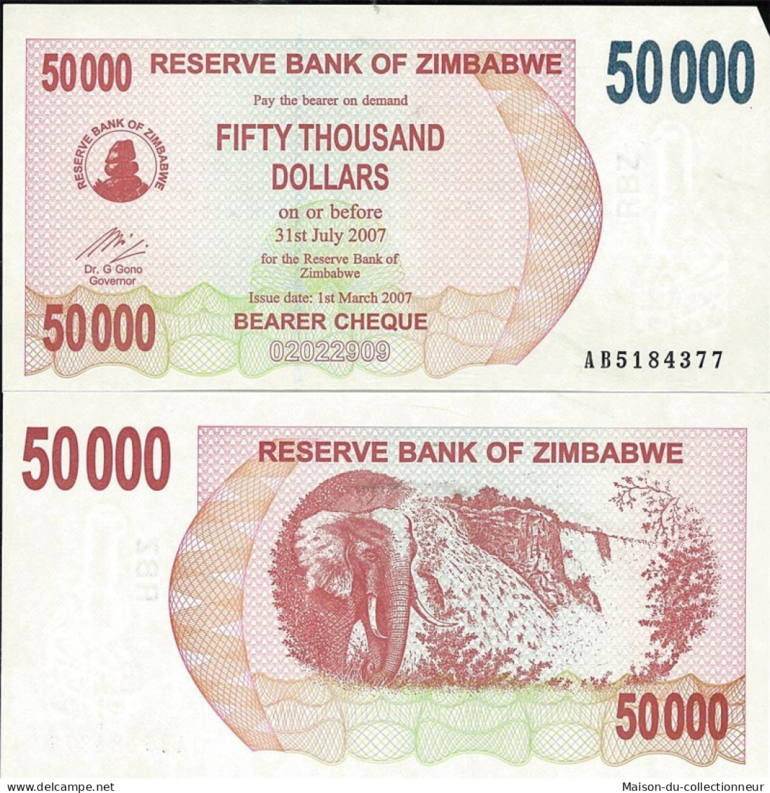 Billets De Collection Zimbabwe Pk N° 47 - 50 000 Dollars Bearer - Simbabwe