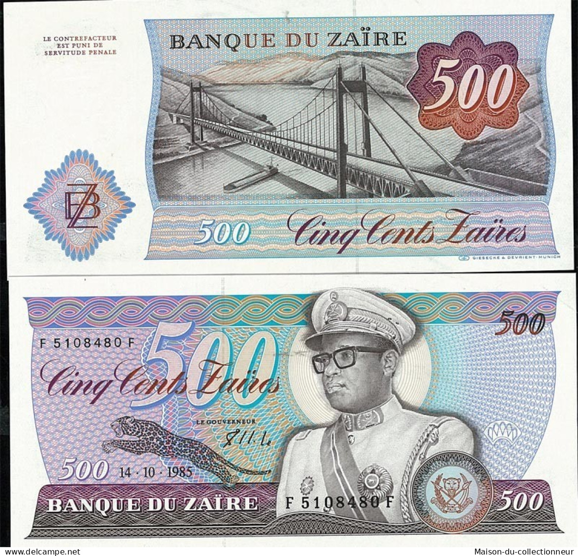 Billets De Collection Zaire Pk N° 30B - 500 Zaires - Zaire