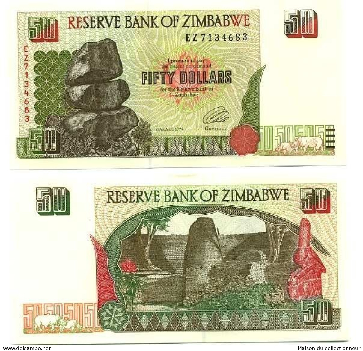 Billet De Collection Zimbabwe Pk N° 8 - 50 Dollars - Simbabwe