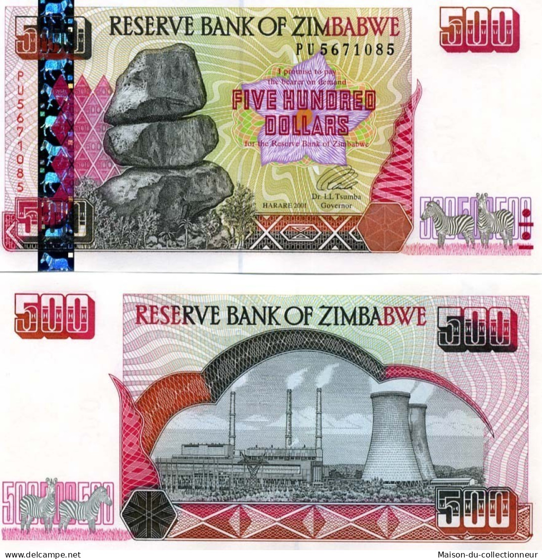 Billet De Collection ZIMBABWE Pk N° 11 - 500 Dollars - Simbabwe