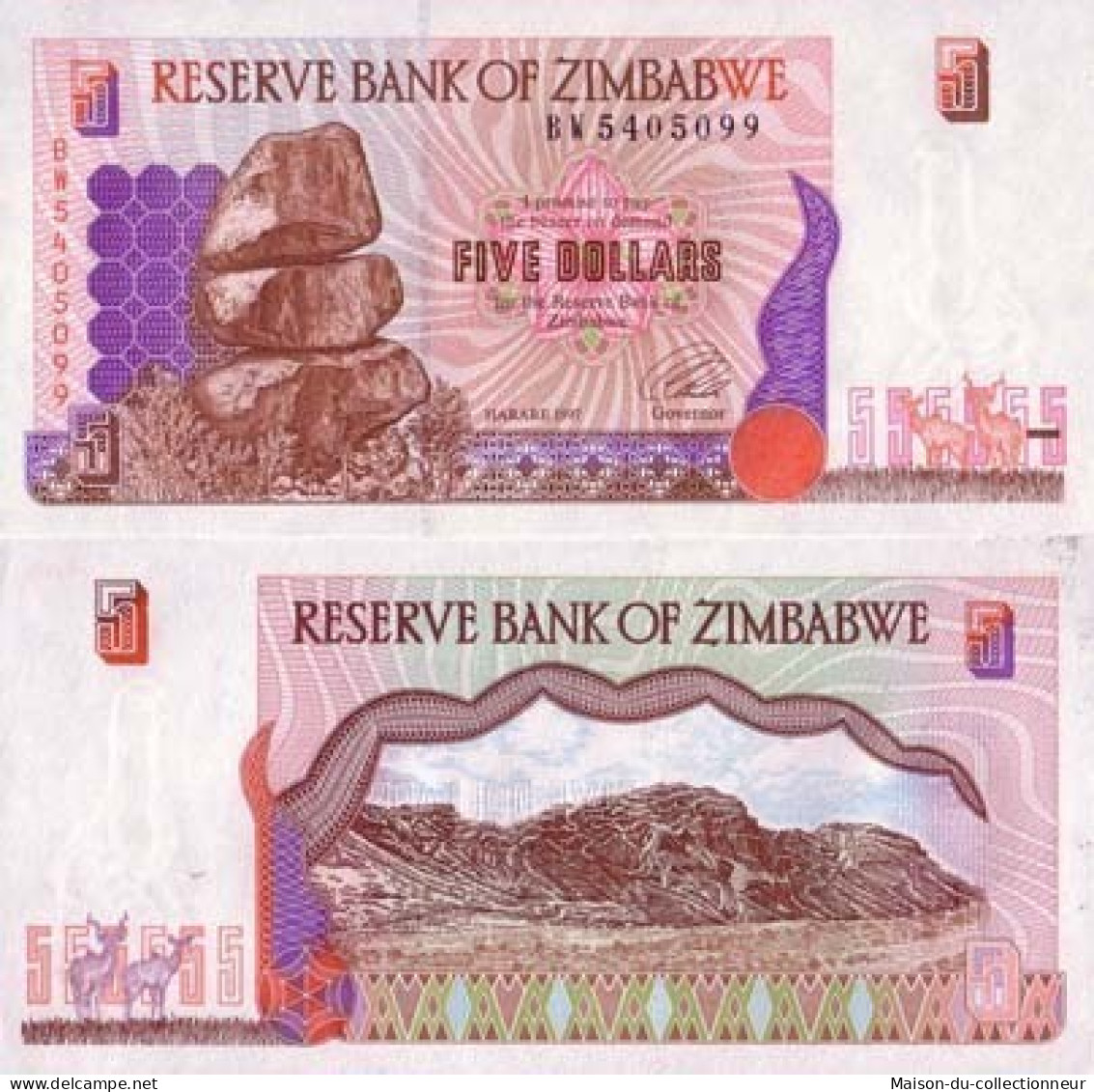 Billets Collection Zimbabwe Pk N°  5 - 5 Dollars - Zimbabwe