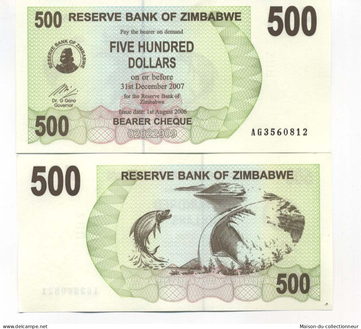Billets Banque Zimbabwe Pk N° 43 - 500 Dollars Bearer - Simbabwe
