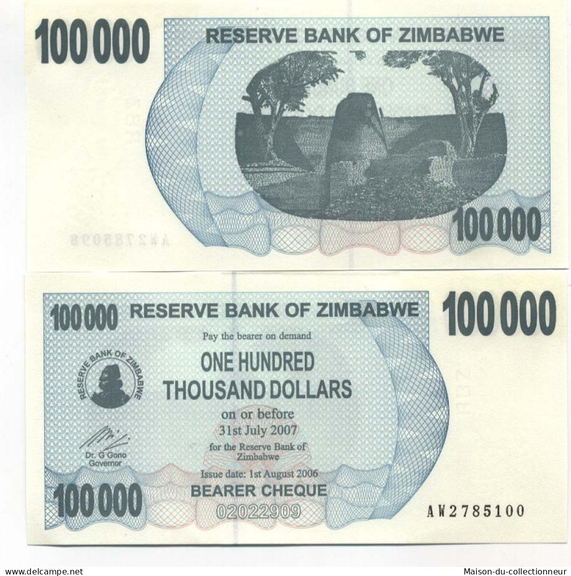 Billet De Collection Zimbabwe Pk N° 48 - 100000 Dollars Bearer - Zimbabwe