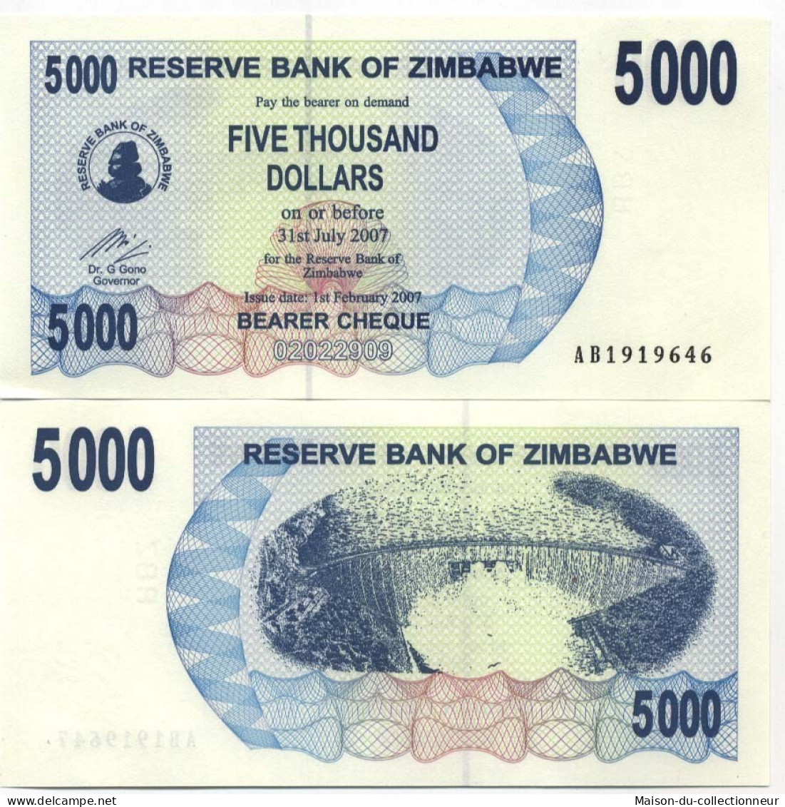 Billets De Banque Zimbabwe Pk N° 45 - 5000 Dollars Bearer - Simbabwe